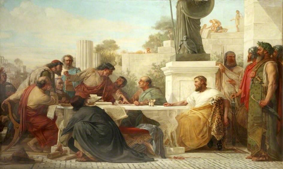 Wikioo.org - The Encyclopedia of Fine Arts - Painting, Artwork by Edward Armitage - Julian the Apostate Presiding at a Conference of Sectarians