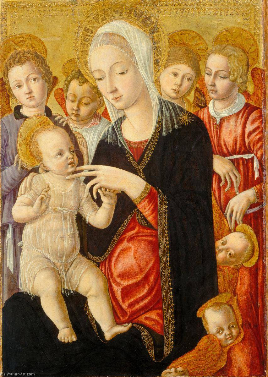 WikiOO.org – 美術百科全書 - 繪畫，作品 Matteo Di Giovanni Di Bartolo -  麦当娜和孩子  与 天使 和基路伯