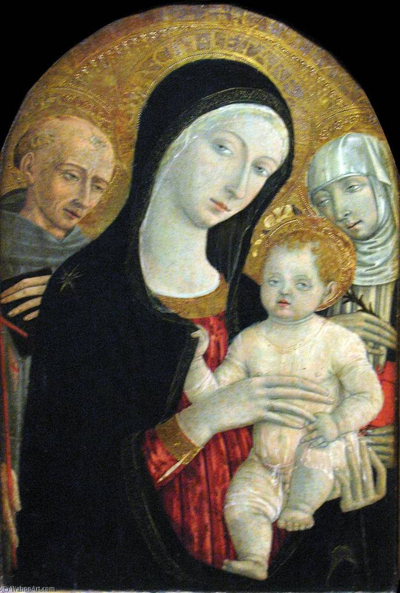 Wikioo.org - The Encyclopedia of Fine Arts - Painting, Artwork by Matteo Di Giovanni Di Bartolo - Madonna and Child with Saint Francis and Catherine of Siena