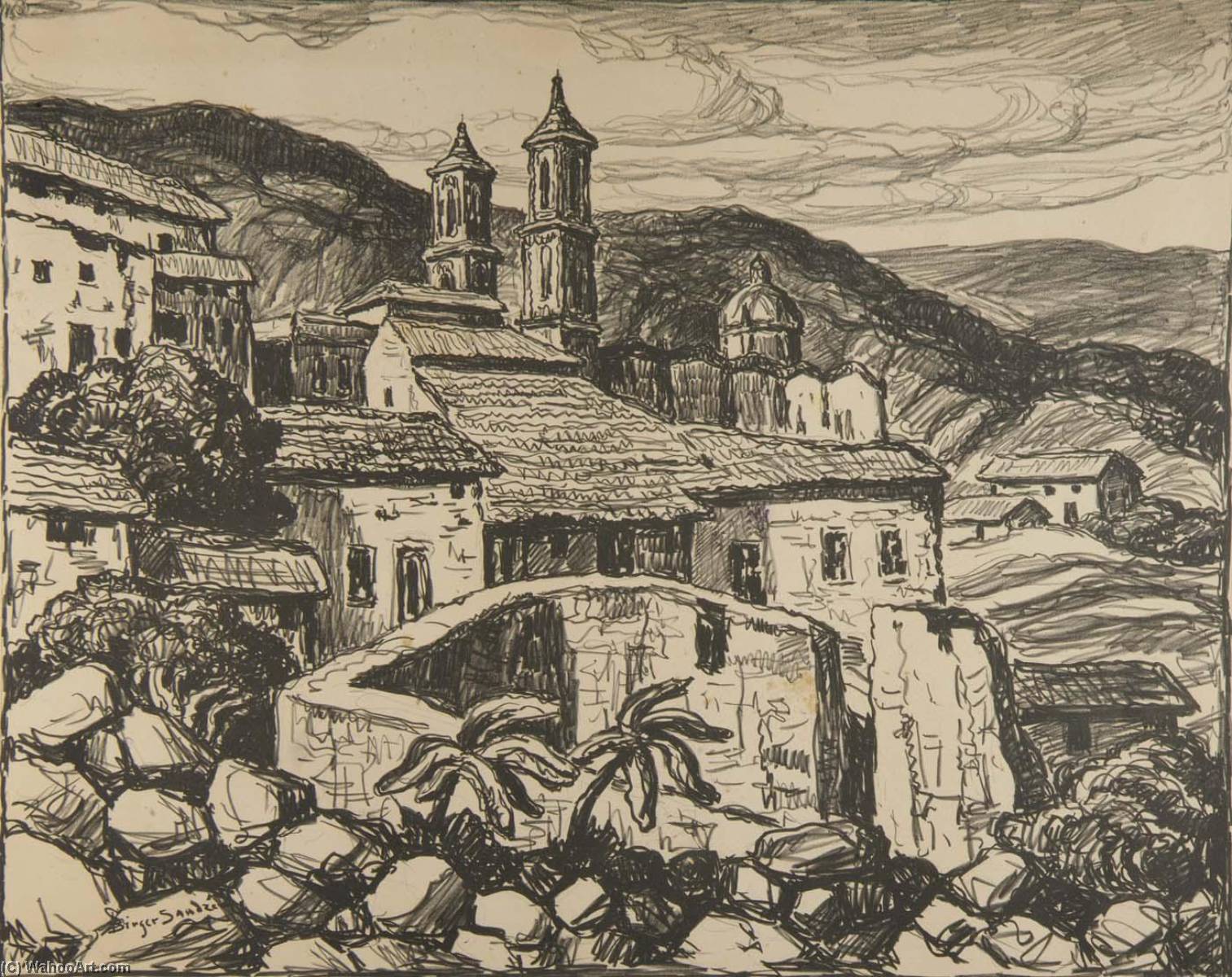 Wikioo.org - The Encyclopedia of Fine Arts - Painting, Artwork by Birger Sandzen - A Glimpse of Taxco