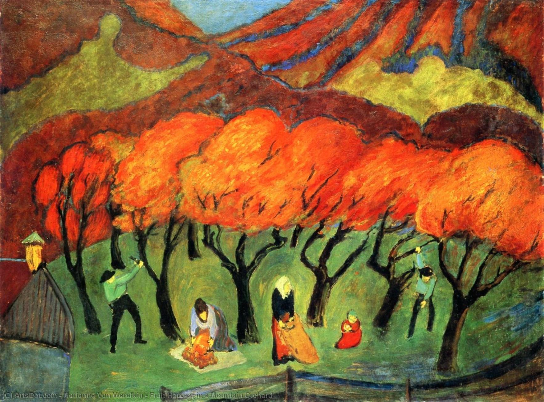 Wikioo.org – L'Enciclopedia delle Belle Arti - Pittura, Opere di Marianne Von Werefkin - Frutta Raccolto  contro  Un  montagne  frutteto