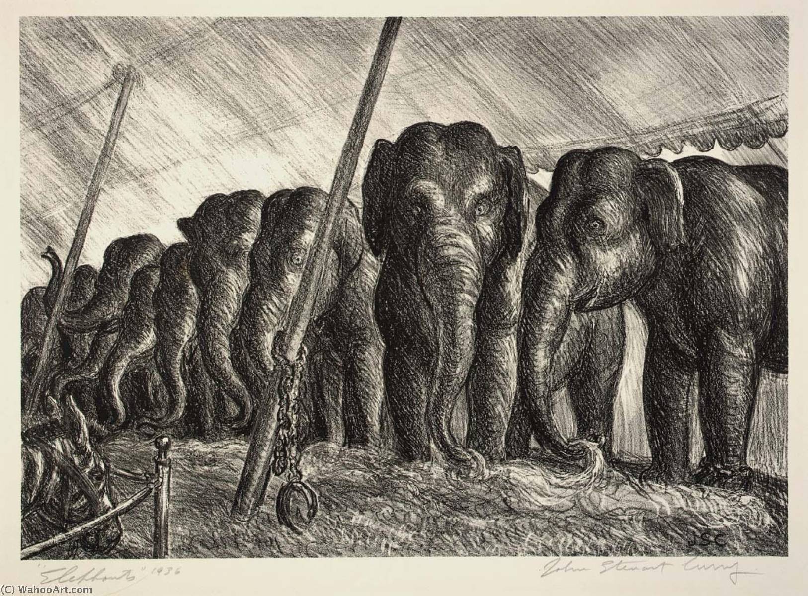 Wikioo.org - The Encyclopedia of Fine Arts - Painting, Artwork by John Steuart Curry - Circus Elephants