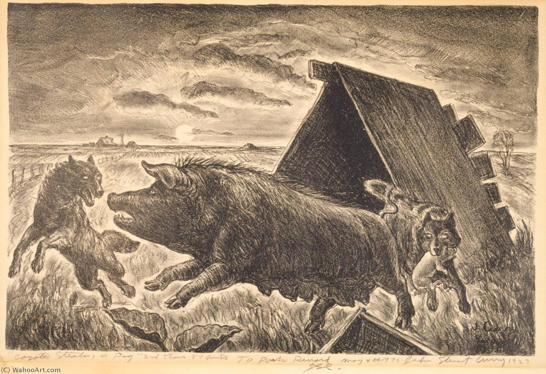 WikiOO.org - Enciclopedia of Fine Arts - Pictura, lucrări de artă John Steuart Curry - Coyotes Stealing a Pig