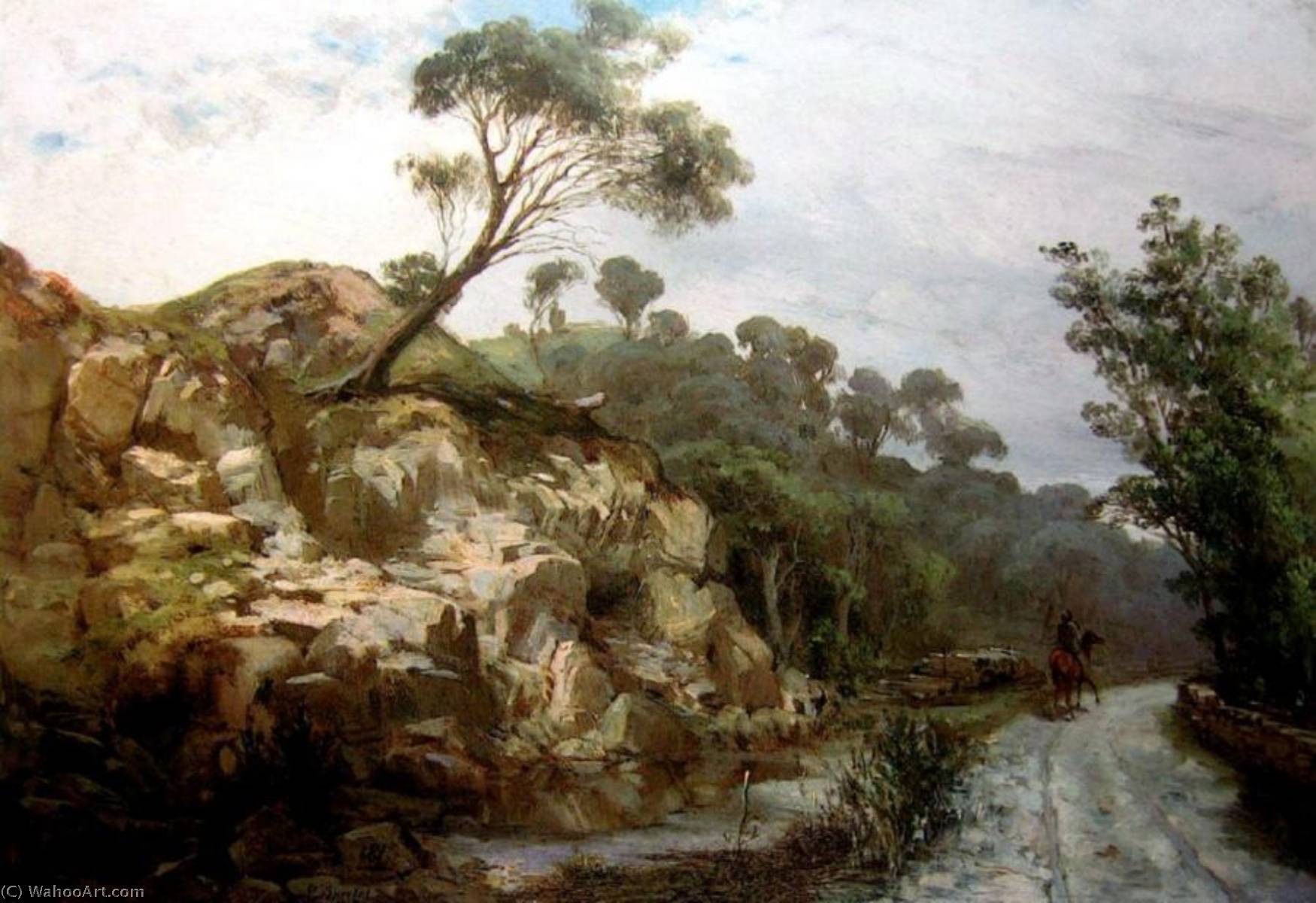WikiOO.org - Encyclopedia of Fine Arts - Maľba, Artwork Louis Buvelot - Hillside Country Road with Horseman