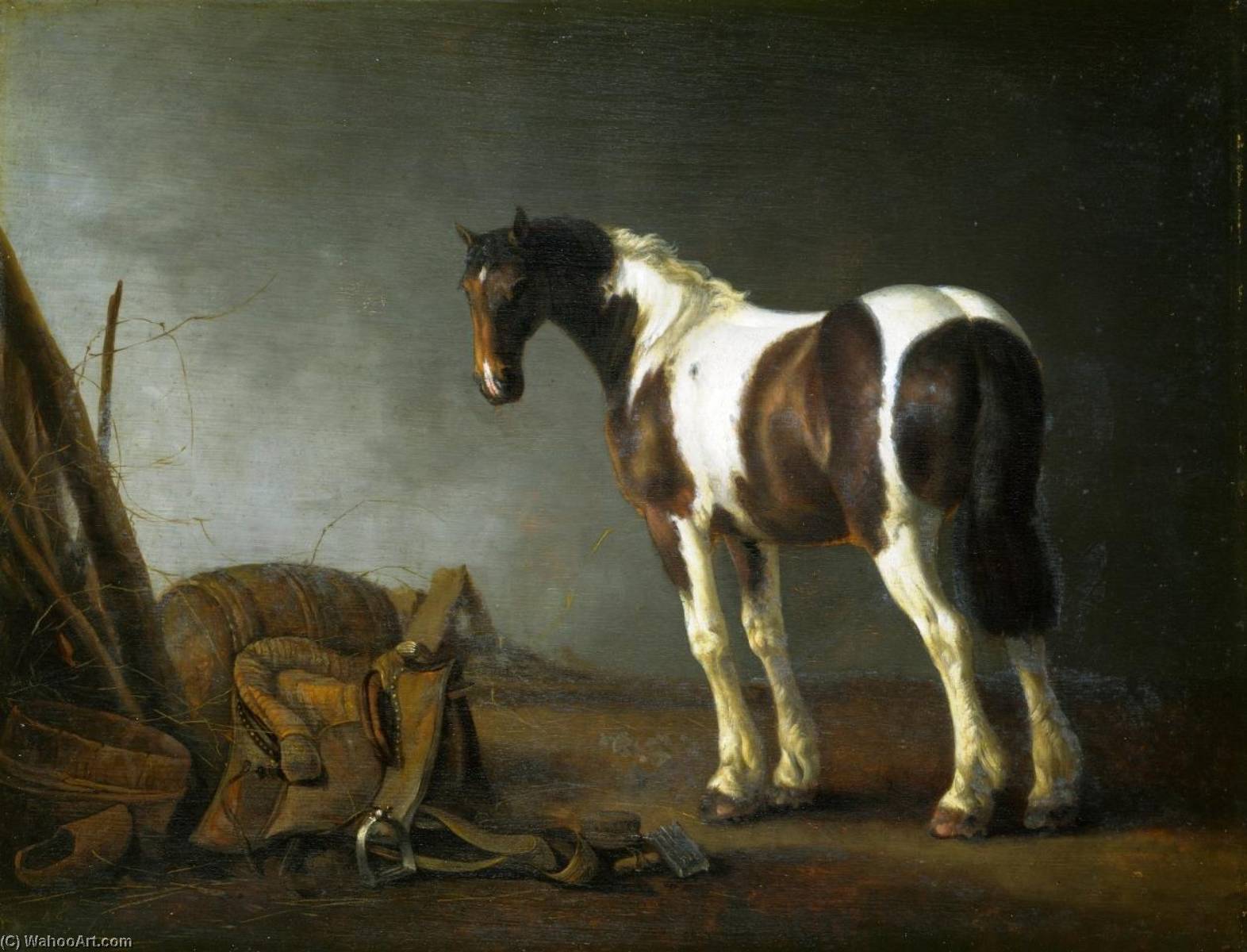 Wikioo.org - The Encyclopedia of Fine Arts - Painting, Artwork by Abraham Pietersz Van Calraet - A Horse with a Saddle Beside it