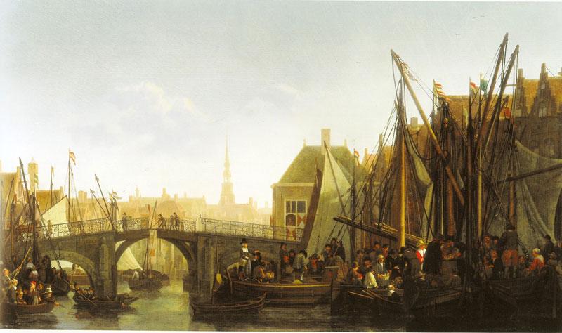 Wikioo.org - The Encyclopedia of Fine Arts - Painting, Artwork by Abraham Pietersz Van Calraet - Dordrecht with the Apple Market and the Oude Haven