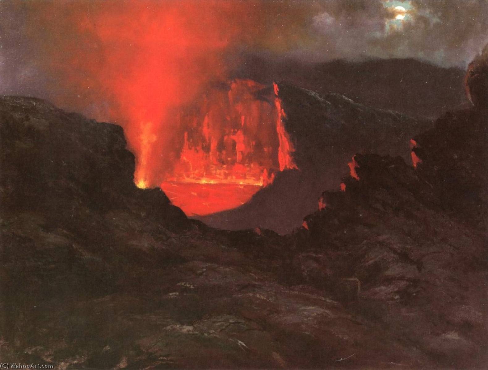 Wikioo.org – La Enciclopedia de las Bellas Artes - Pintura, Obras de arte de Jules Tavernier - fuente de fuego de kilauea