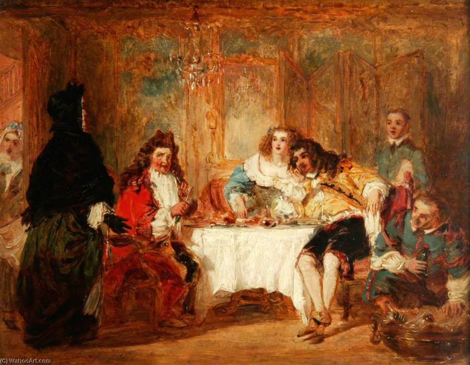 Wikioo.org - The Encyclopedia of Fine Arts - Painting, Artwork by William Powell Frith - Mme Jourdain Discovers Her Husband at the Dinner Which He Gave to the Marquise and Count Dorante