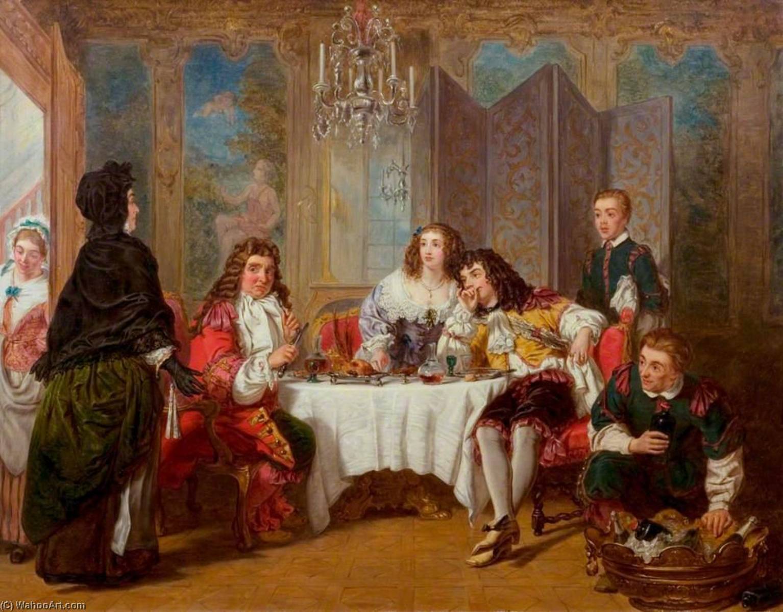 Wikioo.org - The Encyclopedia of Fine Arts - Painting, Artwork by William Powell Frith - Madame Jourdain Finds Her Husband Entertaining Dorimène and Dorante