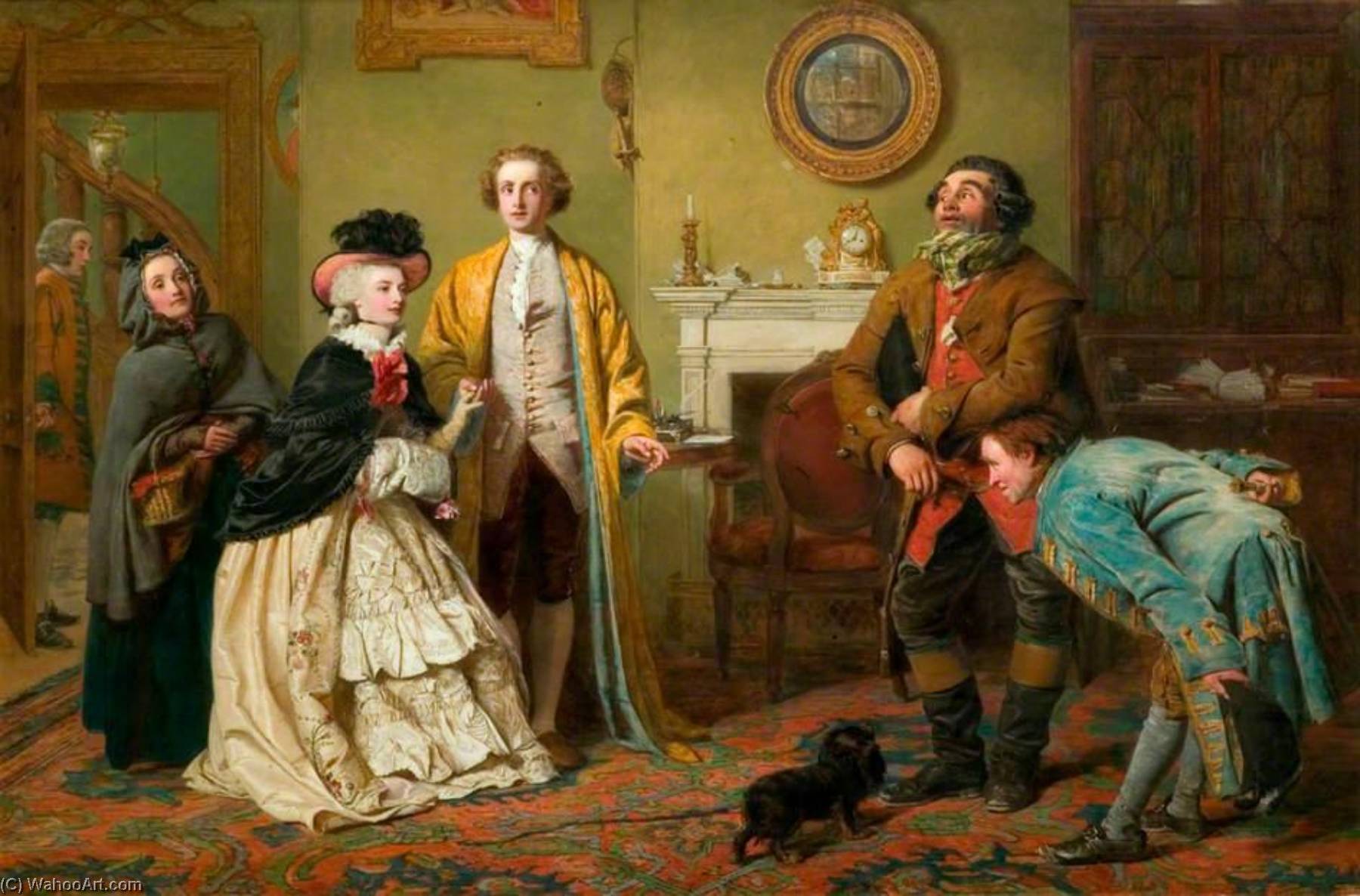 Wikioo.org - The Encyclopedia of Fine Arts - Painting, Artwork by William Powell Frith - Mr Honeywood Introduces the Bailiffs to Miss Richland as His Friends (also known as rom Oliver Goldsmith's 'The Good Natured Man', Act III, Scene 1)