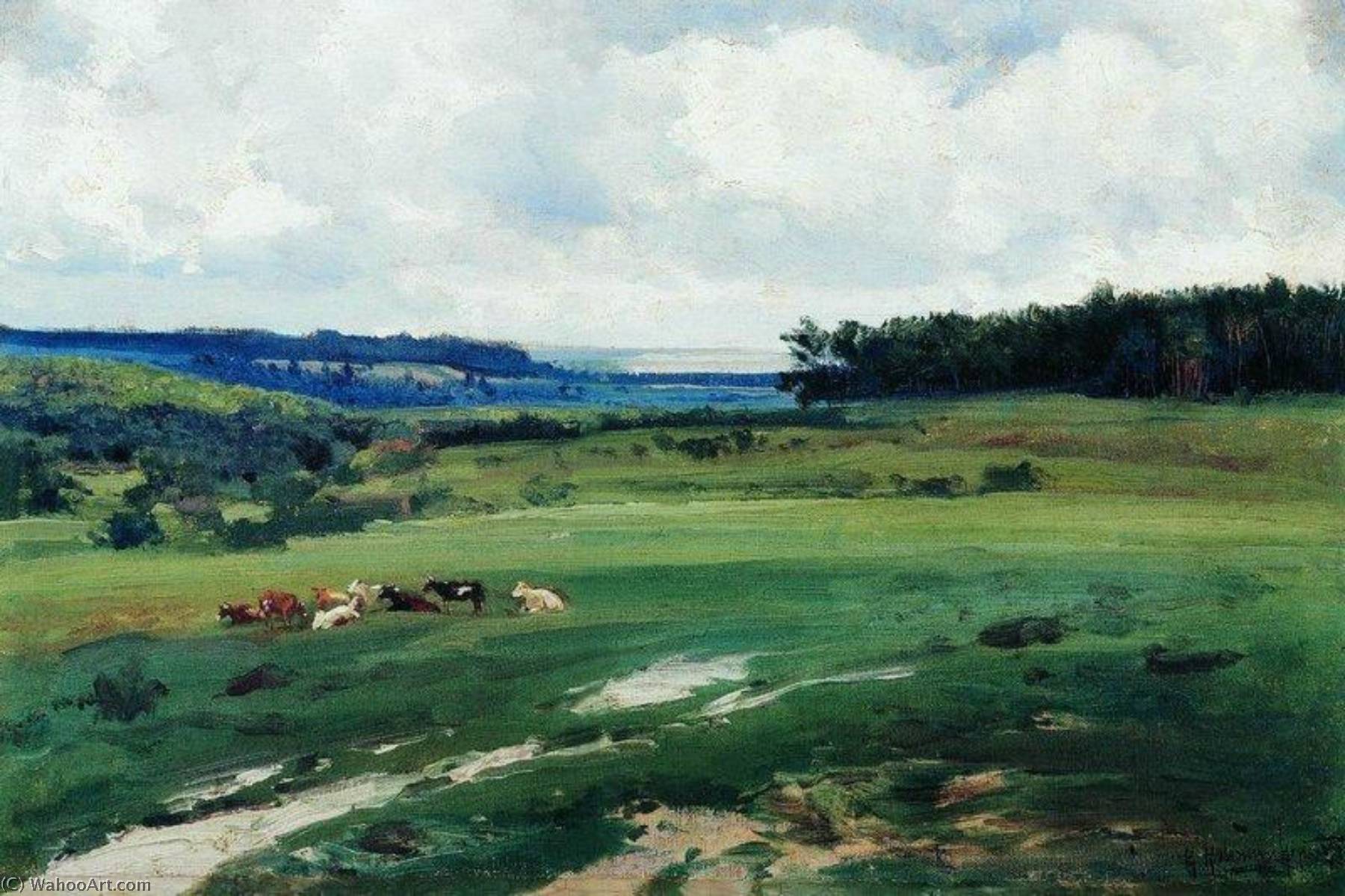 Wikioo.org - The Encyclopedia of Fine Arts - Painting, Artwork by Konstantin Yakovlevich Kryzhitsky - Landscape with a Herd