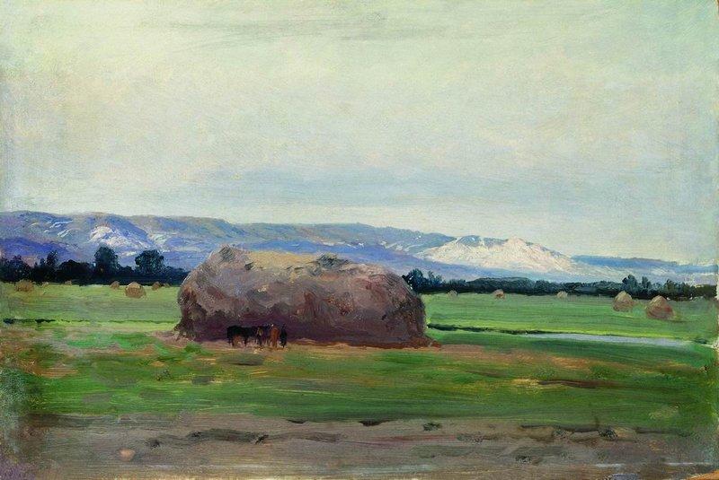 Wikioo.org - The Encyclopedia of Fine Arts - Painting, Artwork by Konstantin Yakovlevich Kryzhitsky - Landscape with a Haystack