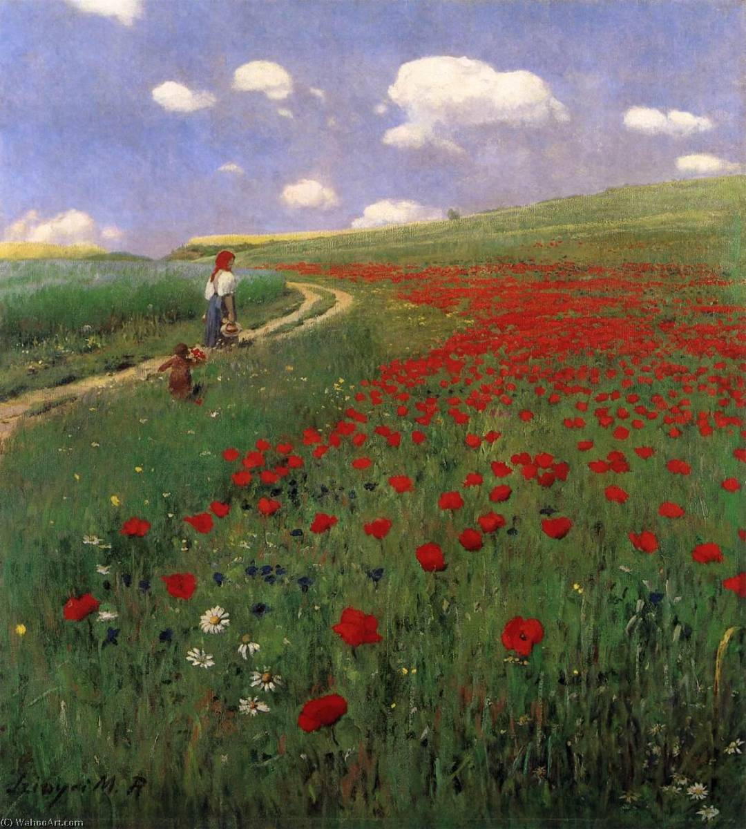 Wikioo.org - The Encyclopedia of Fine Arts - Painting, Artwork by Pal Szinyei Merse - Poppies in the Field