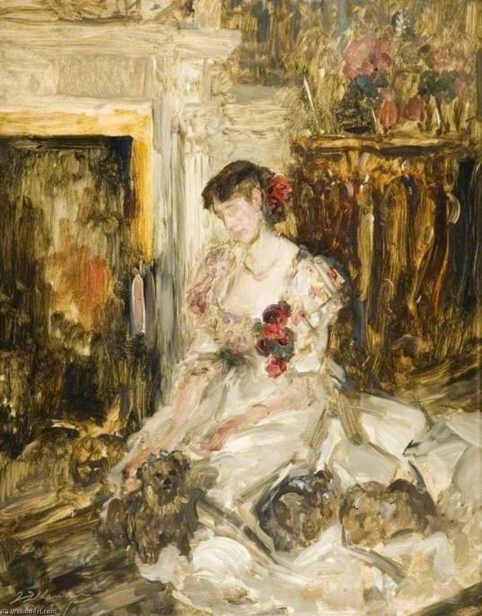 WikiOO.org - Encyclopedia of Fine Arts - Maalaus, taideteos James Jebusa Shannon - Lady Barber Seated with Yorkshire Terriers in the Music Room at Culham Court