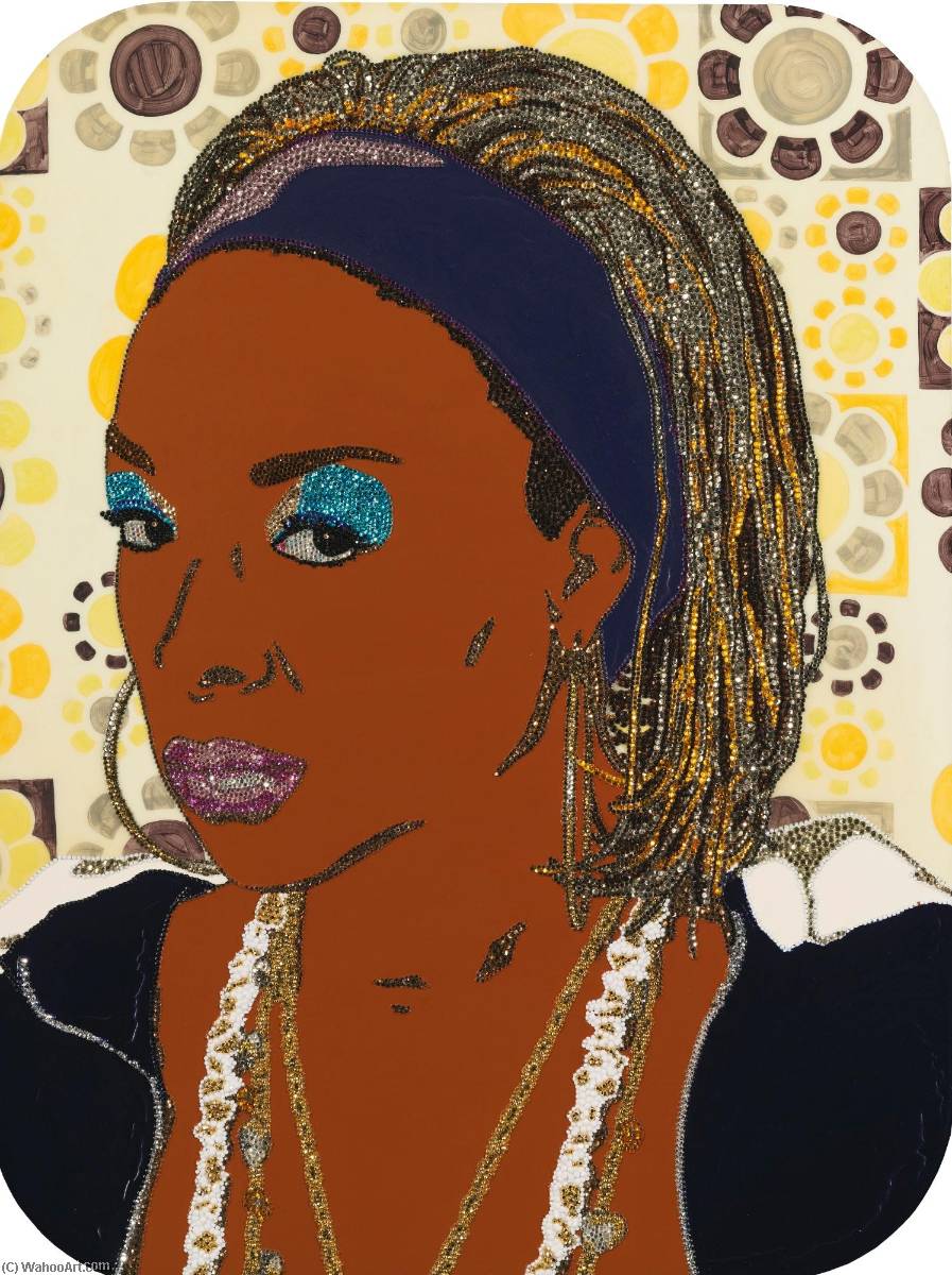 Wikioo.org - The Encyclopedia of Fine Arts - Painting, Artwork by Mickalene Thomas - Portrait of Lady Blue 2