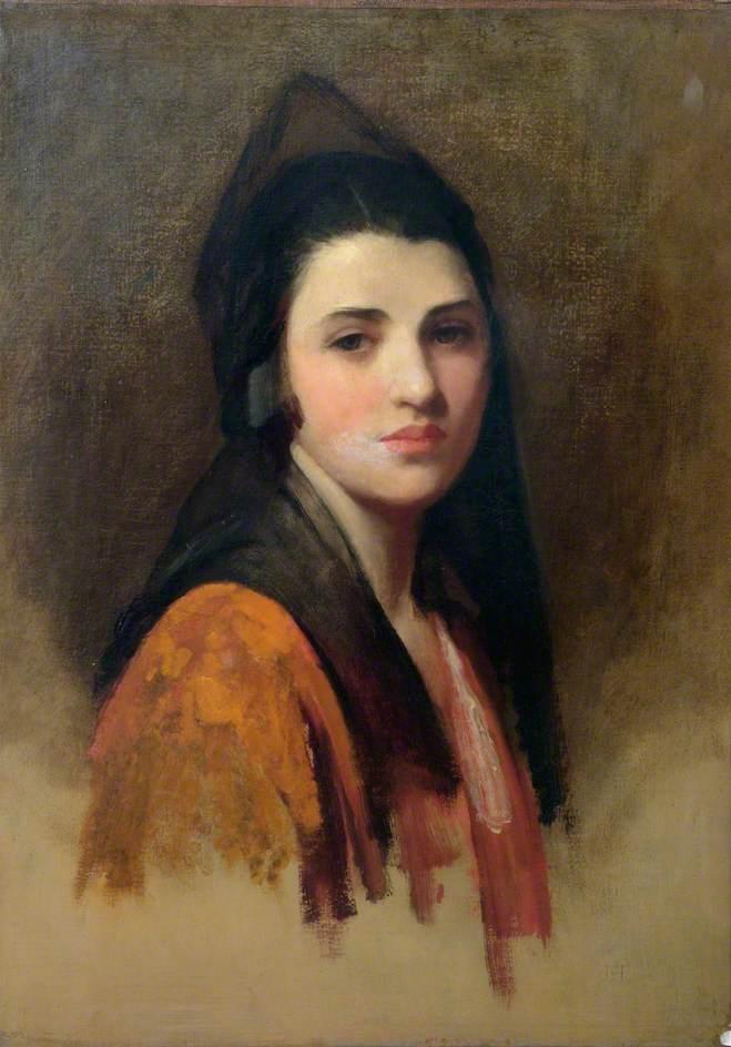 WikiOO.org - Enciclopédia das Belas Artes - Pintura, Arte por Samuel Luke Fildes - The Mantilla