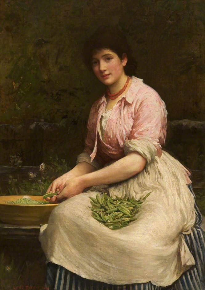 WikiOO.org - Encyclopedia of Fine Arts - Schilderen, Artwork Samuel Luke Fildes - Girl Shelling Peas