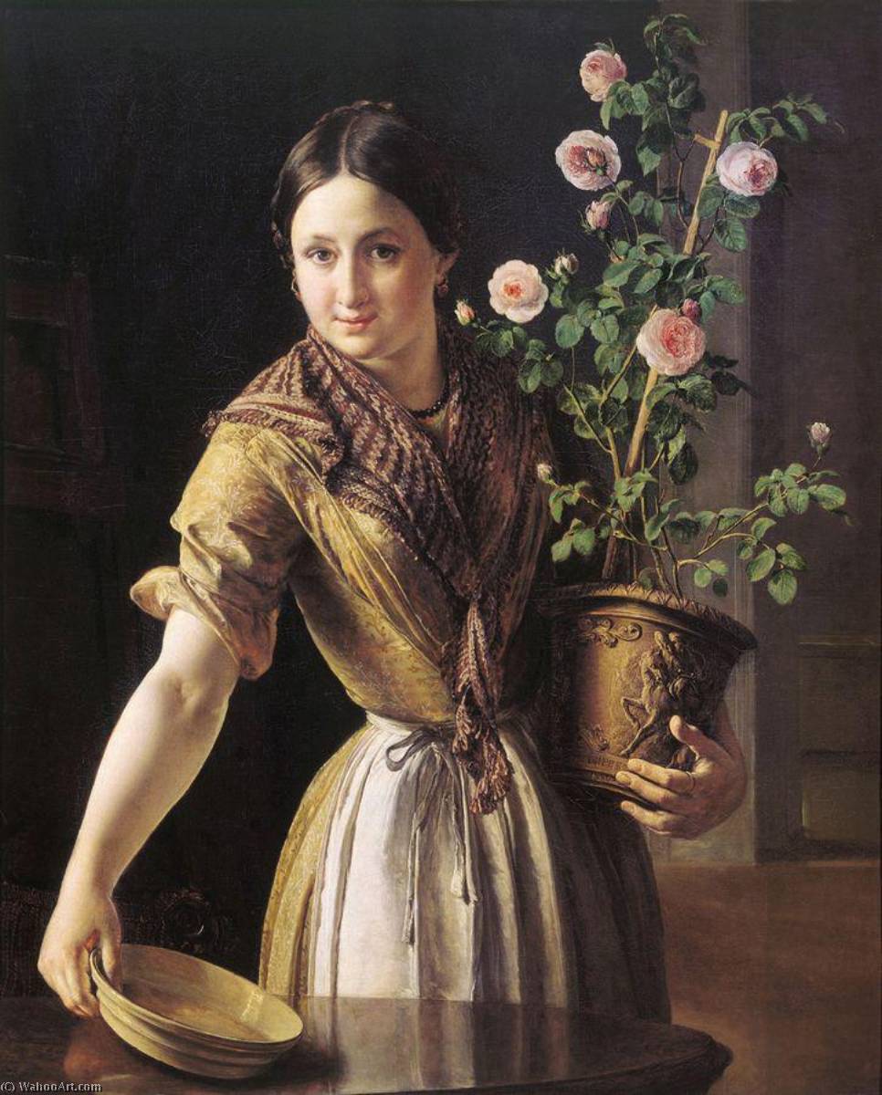 Wikioo.org - The Encyclopedia of Fine Arts - Painting, Artwork by Vasily Andreyevich Tropinin - Girl with Roses