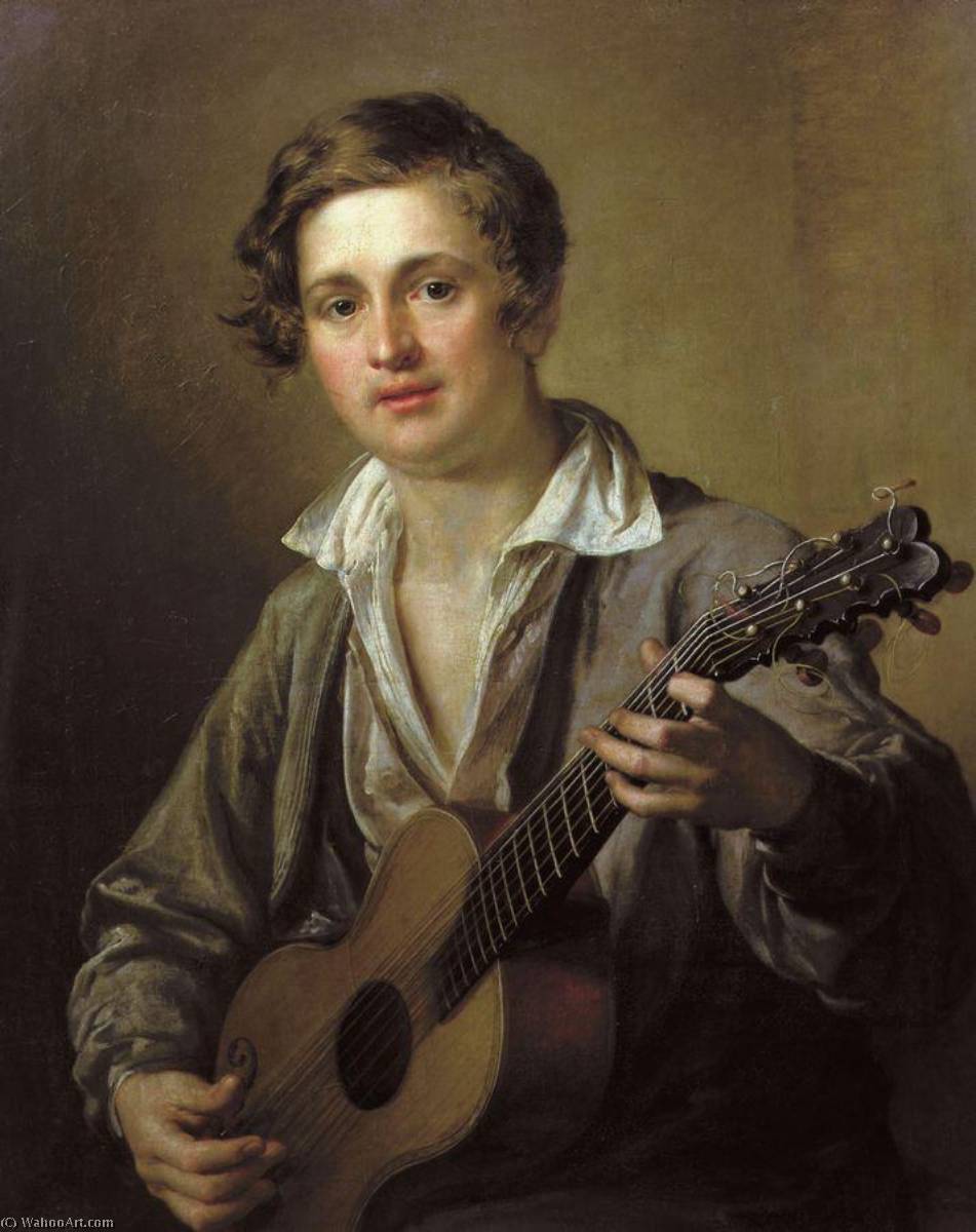 Wikioo.org – La Enciclopedia de las Bellas Artes - Pintura, Obras de arte de Vasily Andreyevich Tropinin - el guitarra jugador