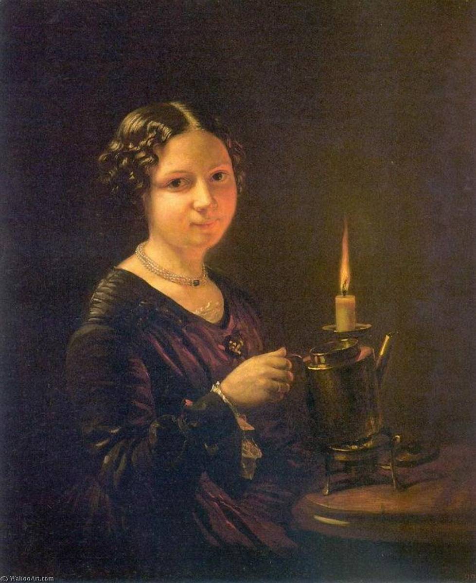 Wikioo.org – L'Enciclopedia delle Belle Arti - Pittura, Opere di Vasily Andreyevich Tropinin - ragazza con un candela