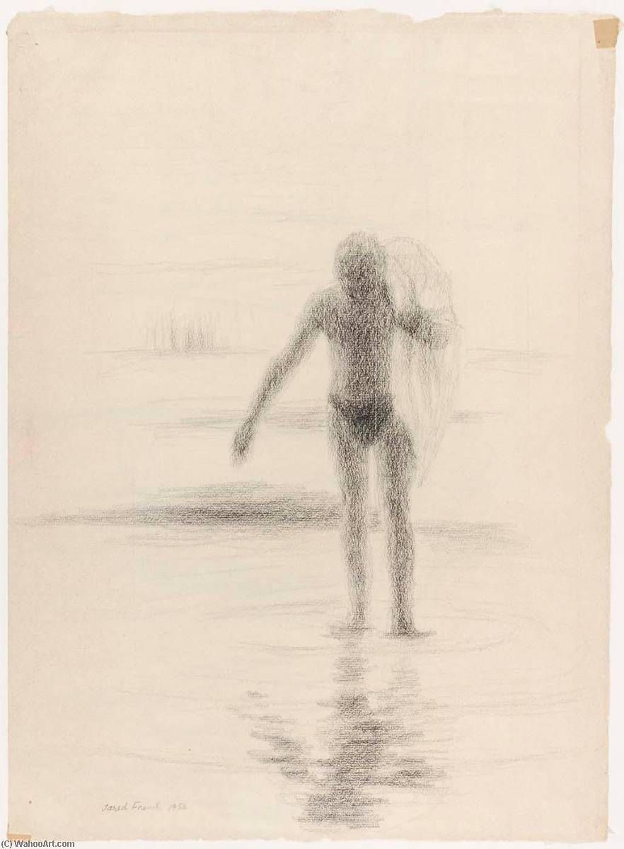 WikiOO.org - Encyclopedia of Fine Arts - Maleri, Artwork Jared French - Study of a Male Bather Standing in the Water