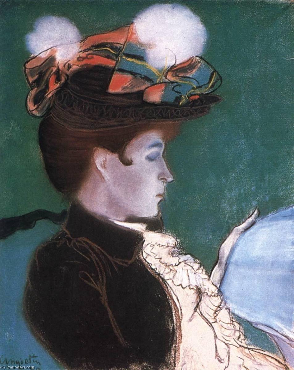 WikiOO.org - Encyclopedia of Fine Arts - Målning, konstverk Louis Anquetin - Girl Reading a Newspaper