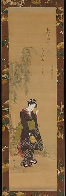 Wikioo.org - The Encyclopedia of Fine Arts - Painting, Artwork by Katsukawa Shunshō - Woman under a Willow Tree