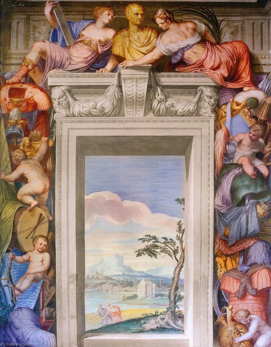 Wikioo.org – L'Encyclopédie des Beaux Arts - Peinture, Oeuvre de Giovanni Battista Zelotti - fresques dans  la  salle  de  la  arts  détail