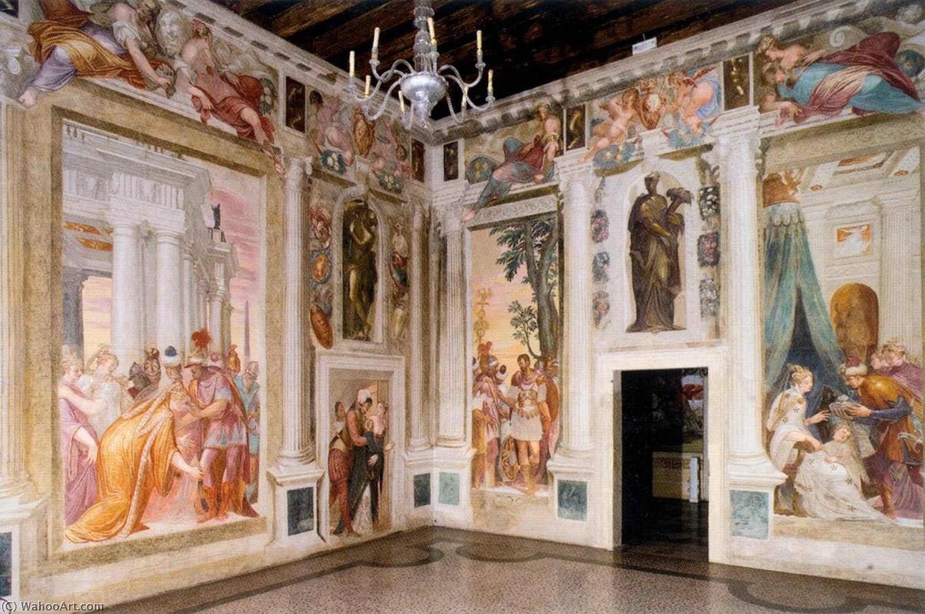 WikiOO.org - Enciclopédia das Belas Artes - Pintura, Arte por Giovanni Battista Zelotti - View of the Room of Sofonisba