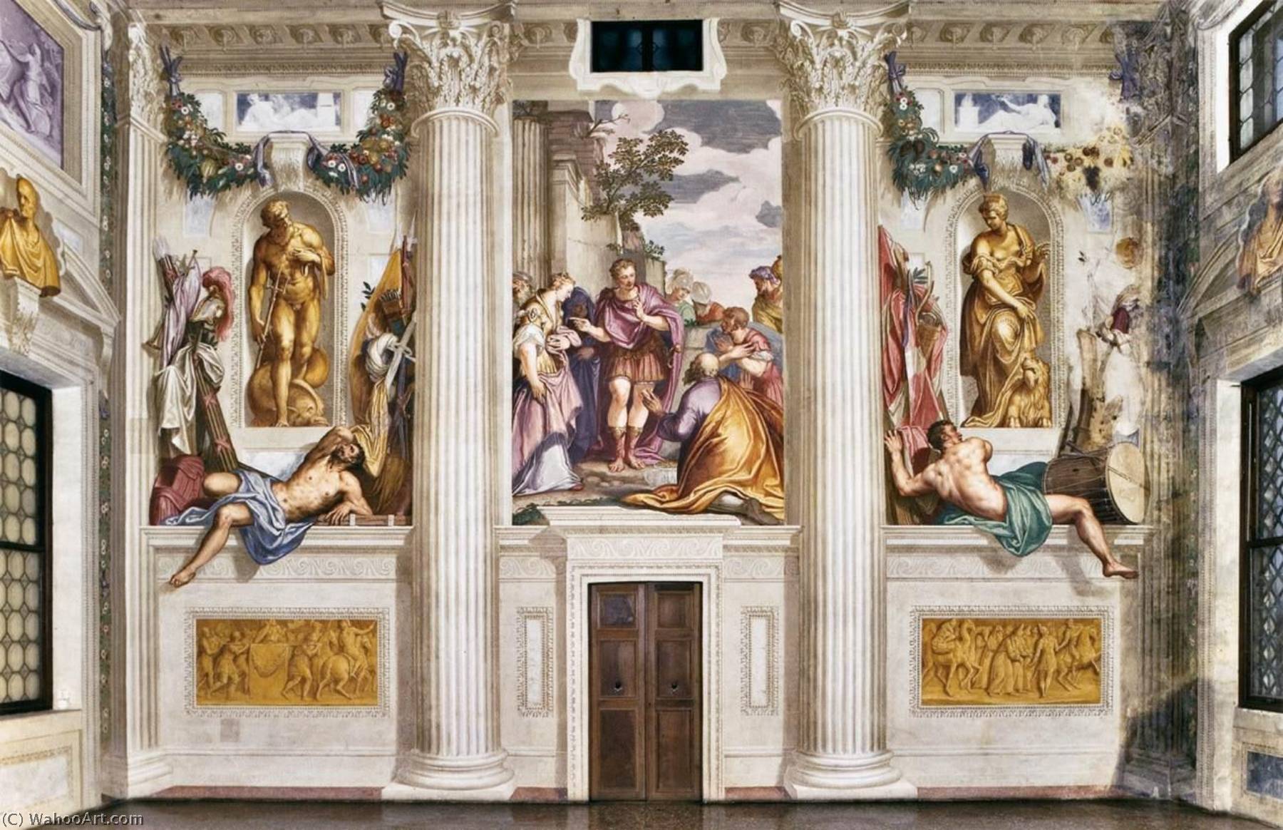 WikiOO.org - Enciclopédia das Belas Artes - Pintura, Arte por Giovanni Battista Zelotti - Wall in the Central Hall