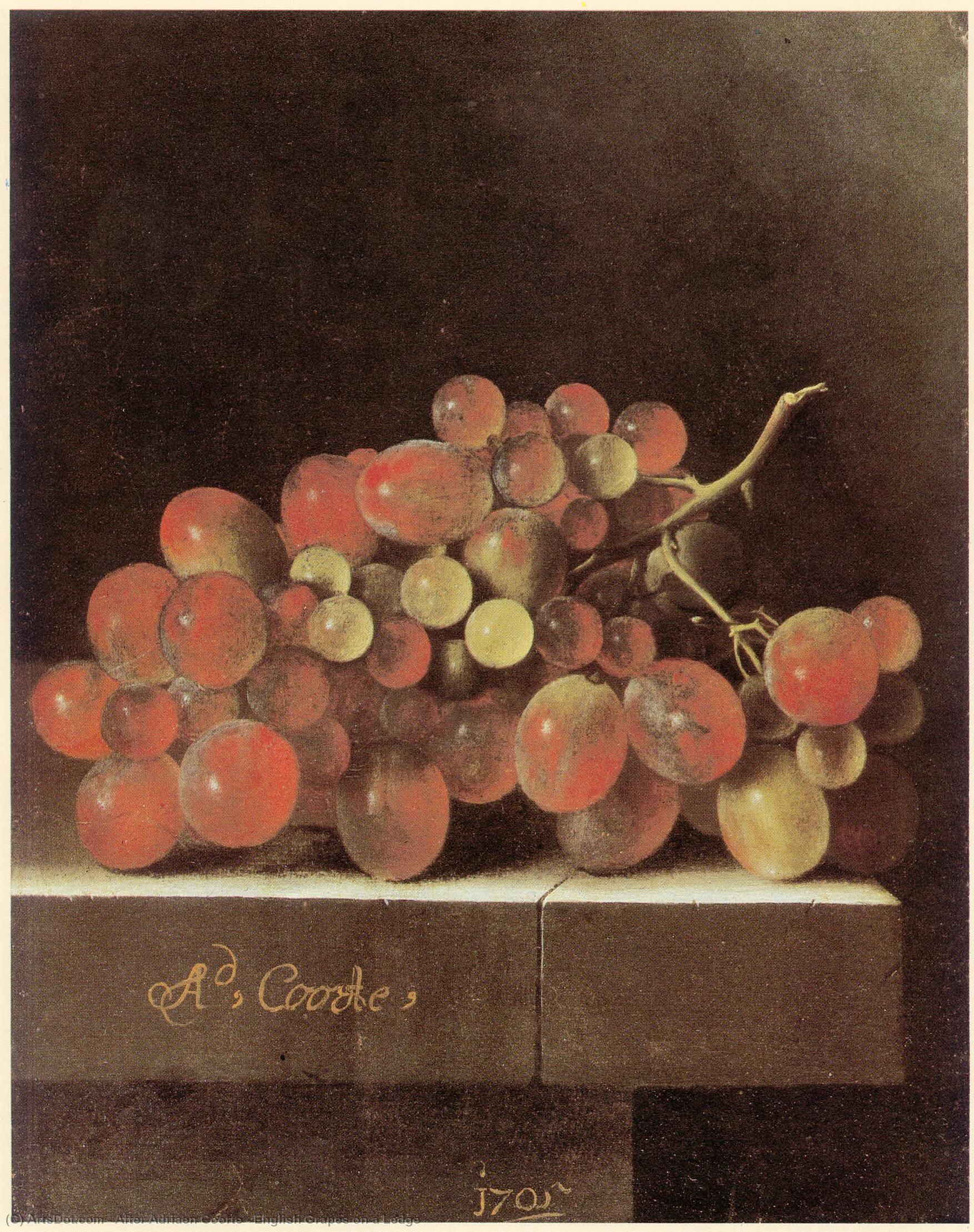 Wikioo.org - The Encyclopedia of Fine Arts - Painting, Artwork by After Adriaen Coorte - English Grapes on a Ledge