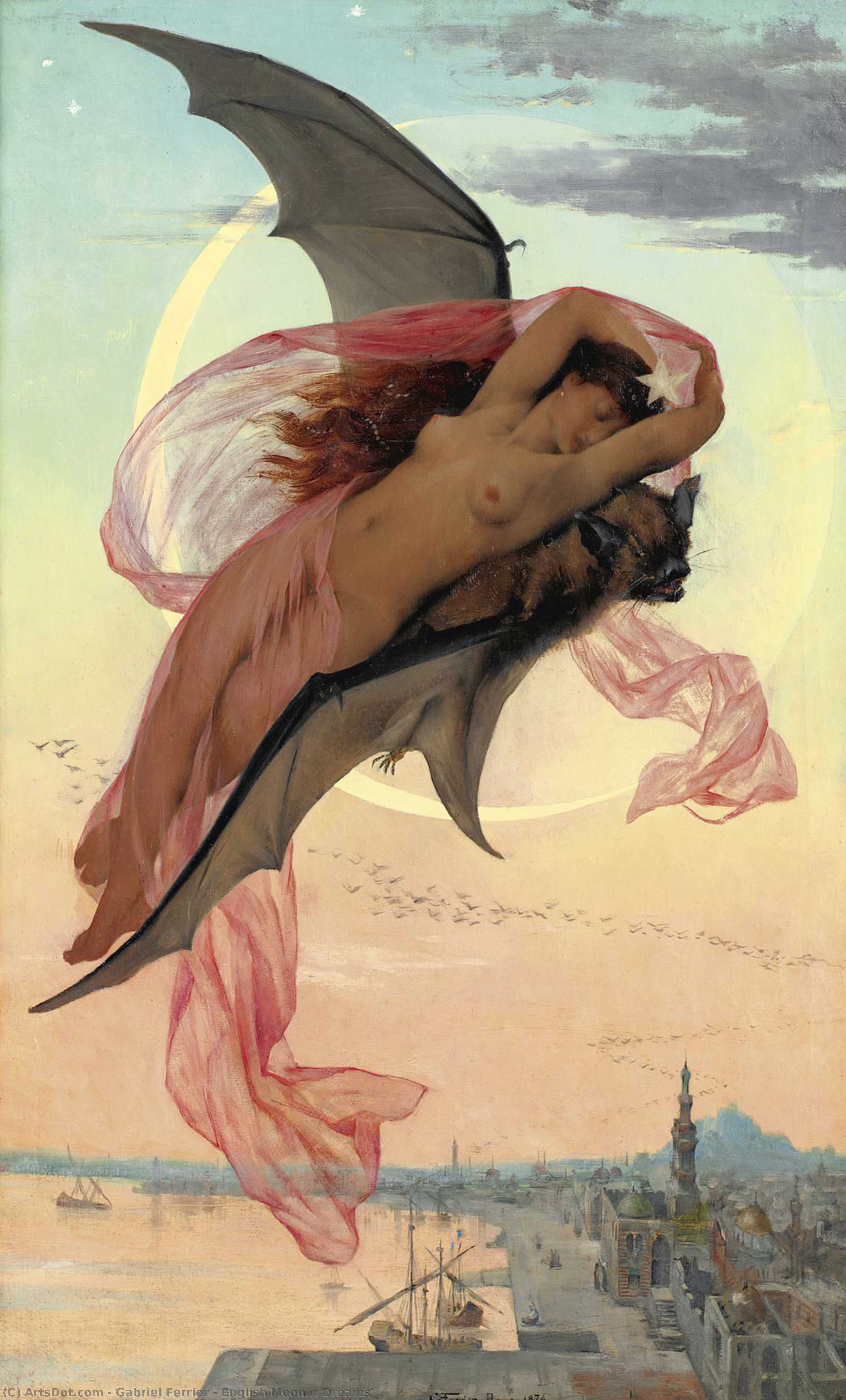 WikiOO.org - Güzel Sanatlar Ansiklopedisi - Resim, Resimler Gabriel Ferrier - English Moonlit Dreams