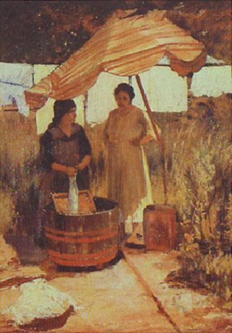 Wikioo.org - The Encyclopedia of Fine Arts - Painting, Artwork by Alfredo Andersen - Portuguese Lavando roupa Washing clothes