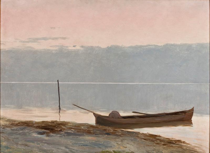 WikiOO.org - Enciclopédia das Belas Artes - Pintura, Arte por Alfredo Andersen - Landscape with a Canoe in the Border