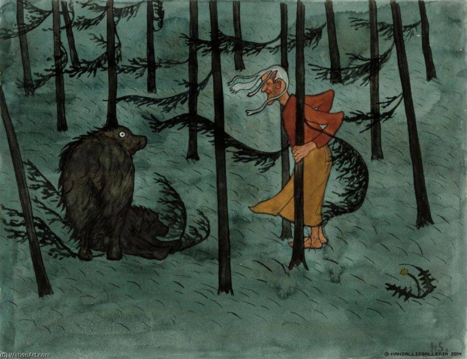 Wikioo.org - The Encyclopedia of Fine Arts - Painting, Artwork by Hugo Simberg - Fear in The Woods