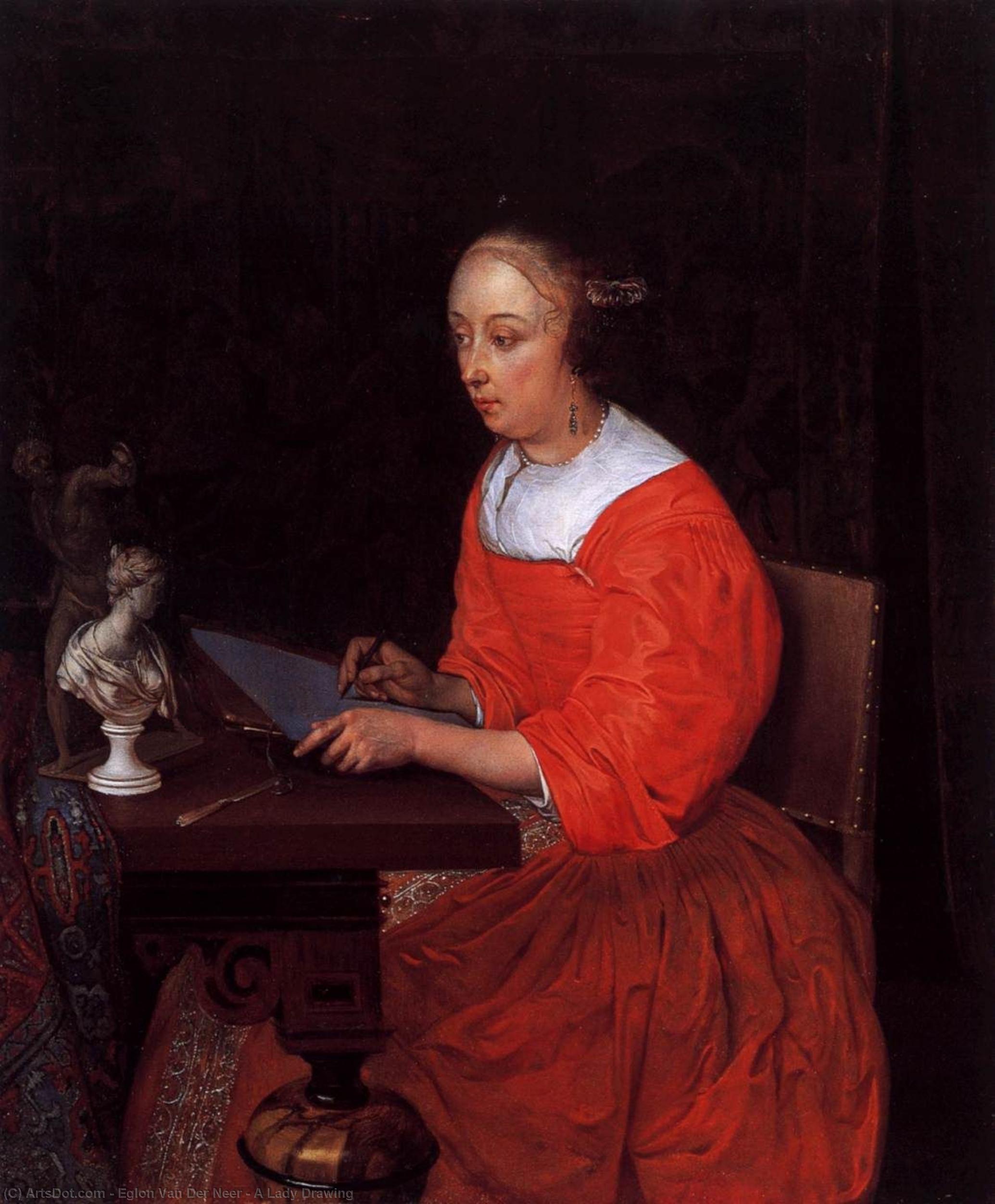 Wikioo.org - สารานุกรมวิจิตรศิลป์ - จิตรกรรม Eglon Van Der Neer - A Lady Drawing
