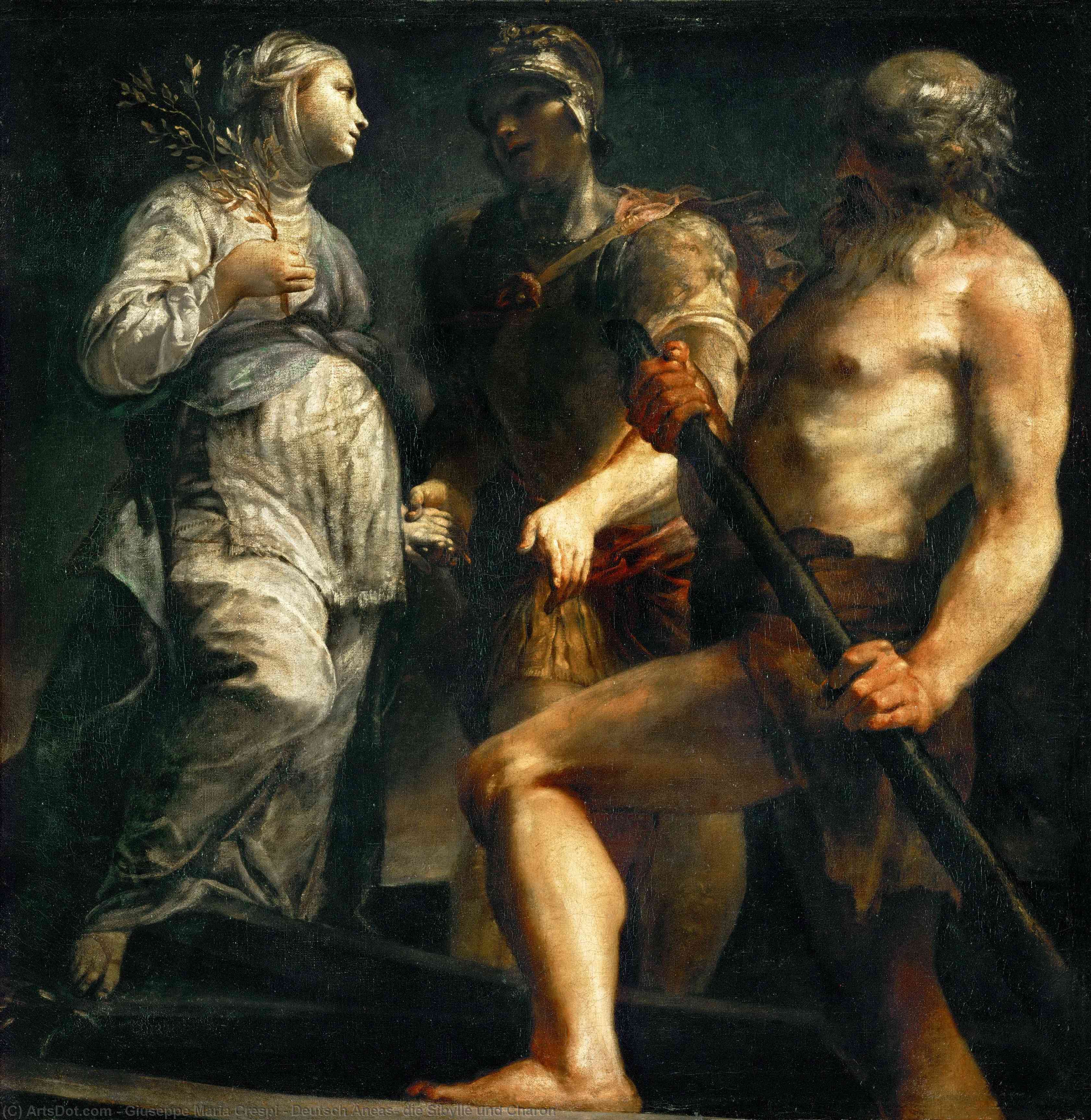 WikiOO.org - Encyclopedia of Fine Arts - Maľba, Artwork Giuseppe Maria Crespi - Deutsch Äneas, die Sibylle und Charon