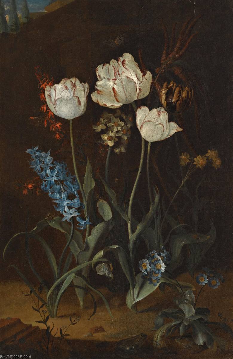 Wikioo.org - The Encyclopedia of Fine Arts - Painting, Artwork by Coenraet Roepel - Still life with tulips and hyacinth