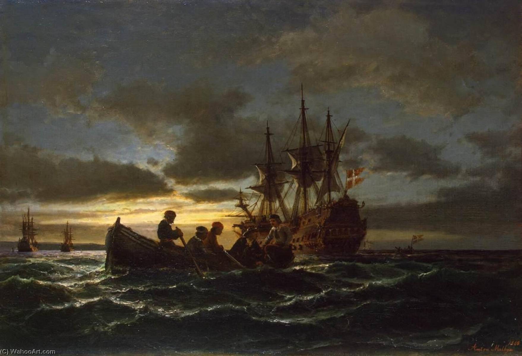 Wikioo.org - The Encyclopedia of Fine Arts - Painting, Artwork by Anton Melbye (Daniel Herman Anton Melbye) - Sea at Night