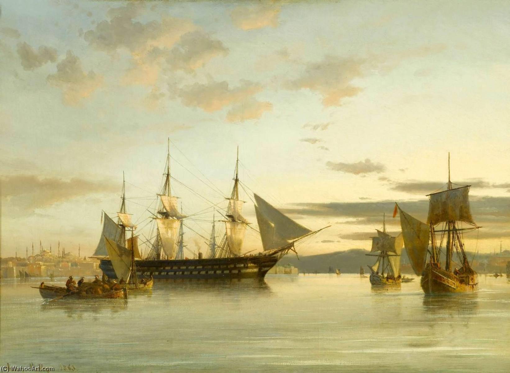 Wikioo.org - The Encyclopedia of Fine Arts - Painting, Artwork by Anton Melbye (Daniel Herman Anton Melbye) - Ships in Calm Water on the Bosphorus