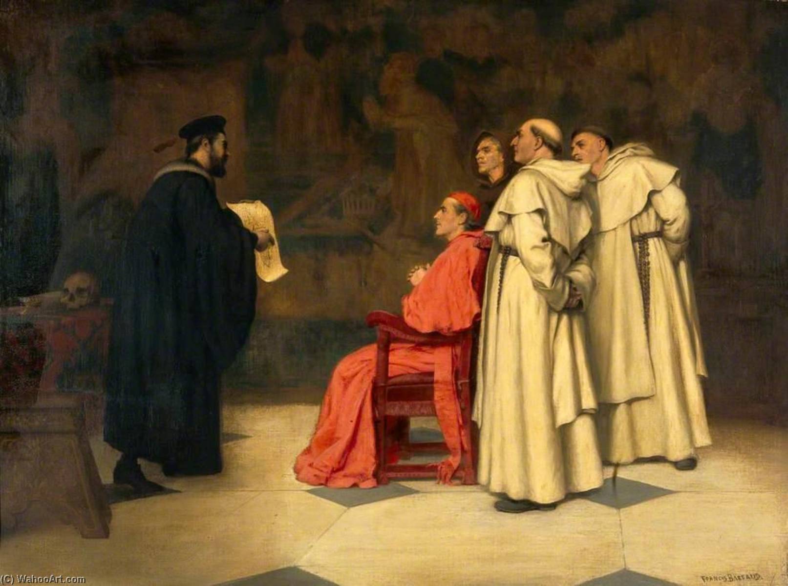 Wikioo.org - The Encyclopedia of Fine Arts - Painting, Artwork by Francis James Barraud - Gabriel Falloppius, Explaining One of His Discoveries to the Cardinal Duke of Ferrara