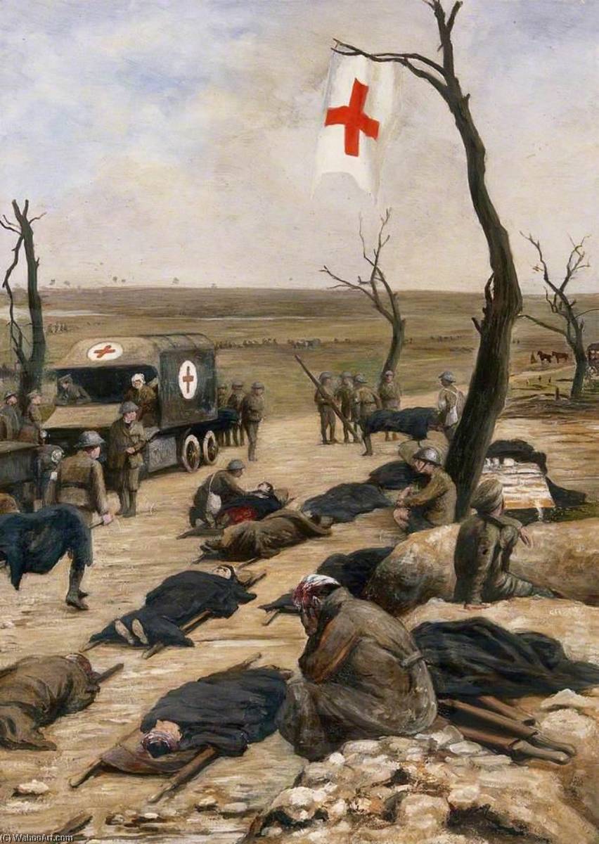 Wikioo.org - The Encyclopedia of Fine Arts - Painting, Artwork by Francis James Barraud - First World War An Advanced Dressing Station by the Roadside