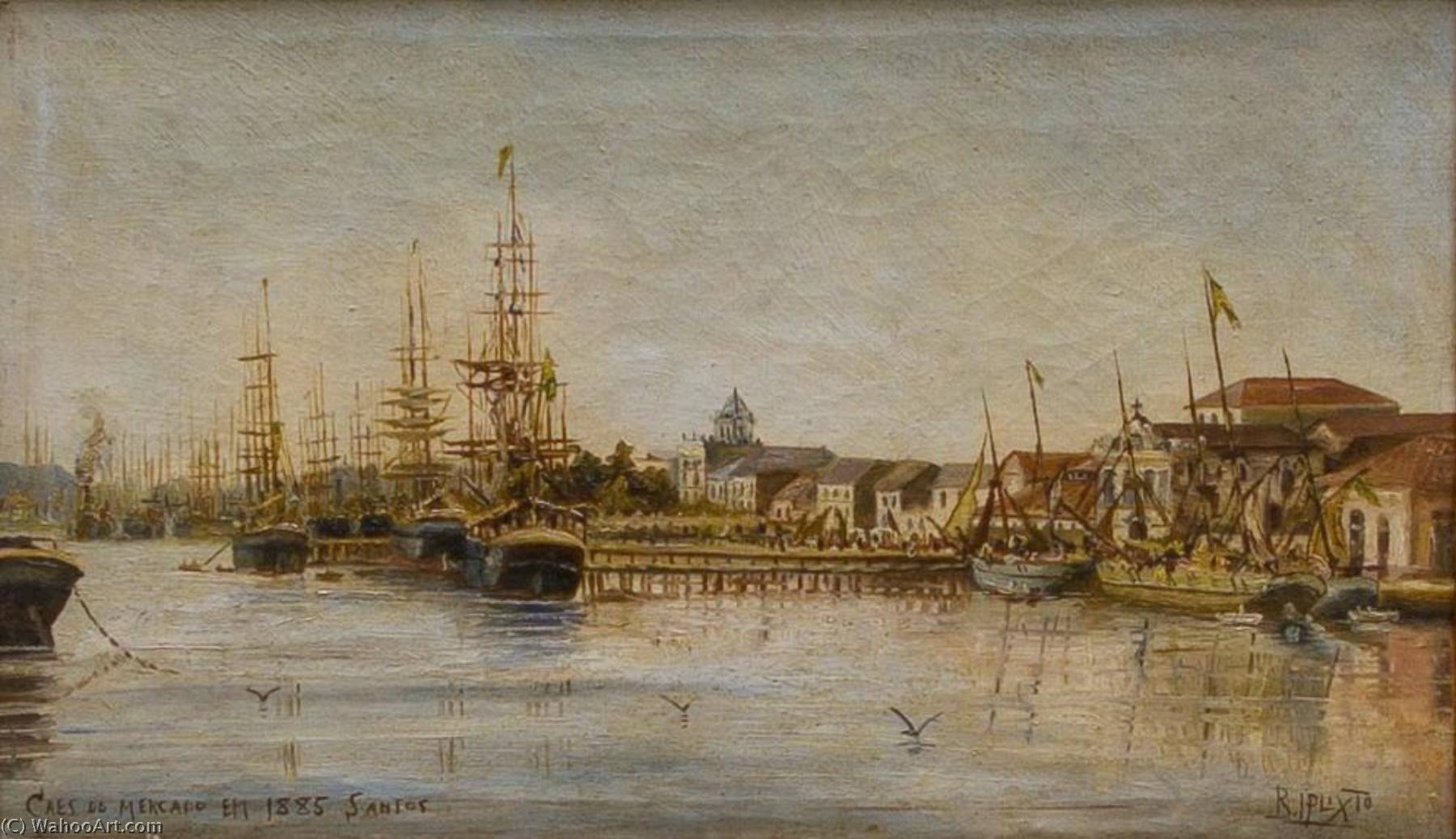 WikiOO.org – 美術百科全書 - 繪畫，作品 Benedito Calixto - 英语 市场 码头 在 1885 葡萄牙语 蔡家 做 梅尔卡多 em 1885