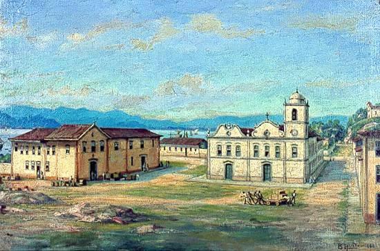 Wikioo.org - The Encyclopedia of Fine Arts - Painting, Artwork by Benedito Calixto - Português Matriz Colonial de Santos, 1868