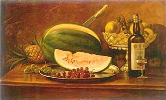 Wikioo.org - The Encyclopedia of Fine Arts - Painting, Artwork by Benedito Calixto - English Fruit and wine on a table Português Mesa com Frutas e Vinho
