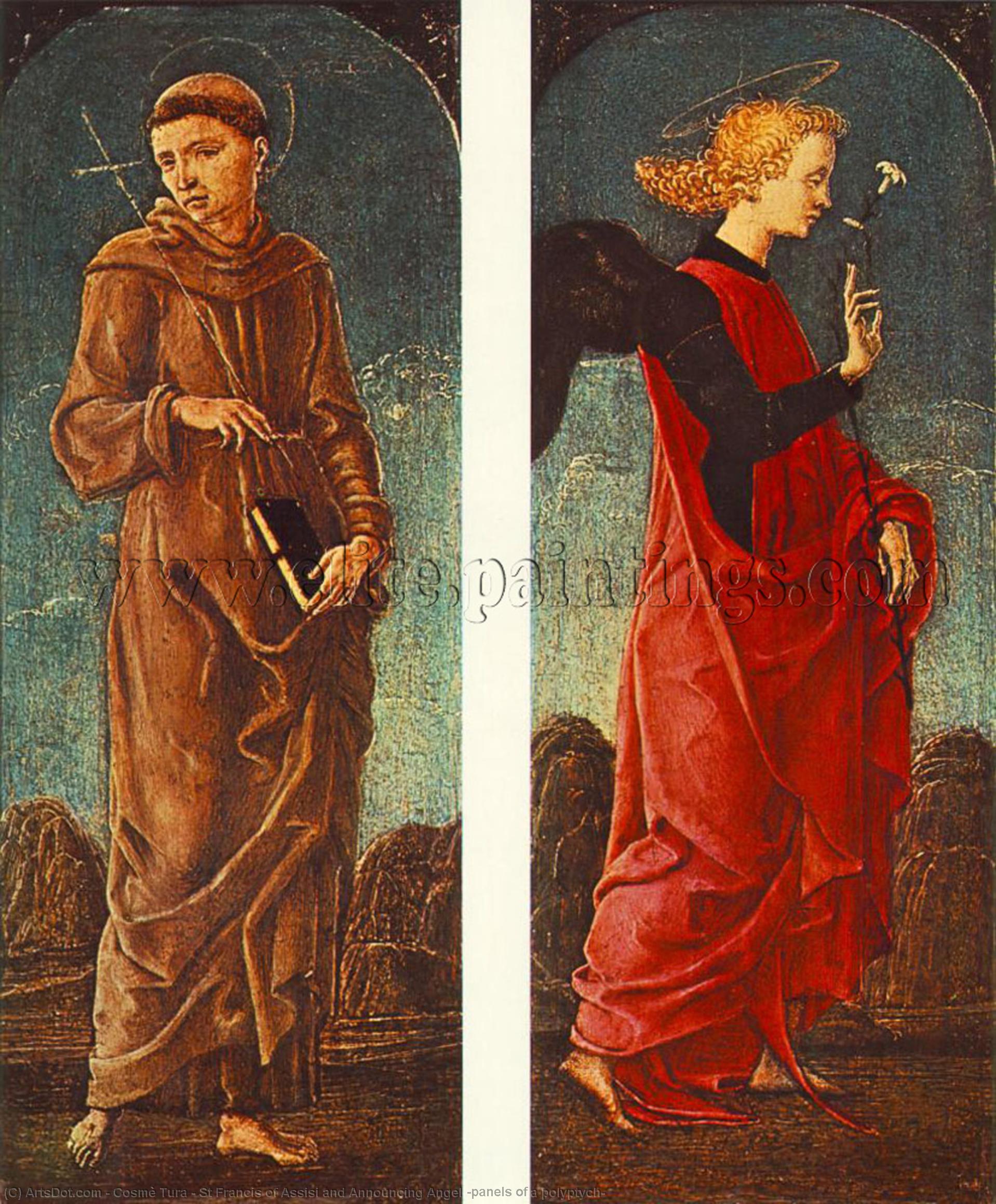 Wikioo.org - สารานุกรมวิจิตรศิลป์ - จิตรกรรม Cosmè Tura - St Francis of Assisi and Announcing Angel (panels of a polyptych)