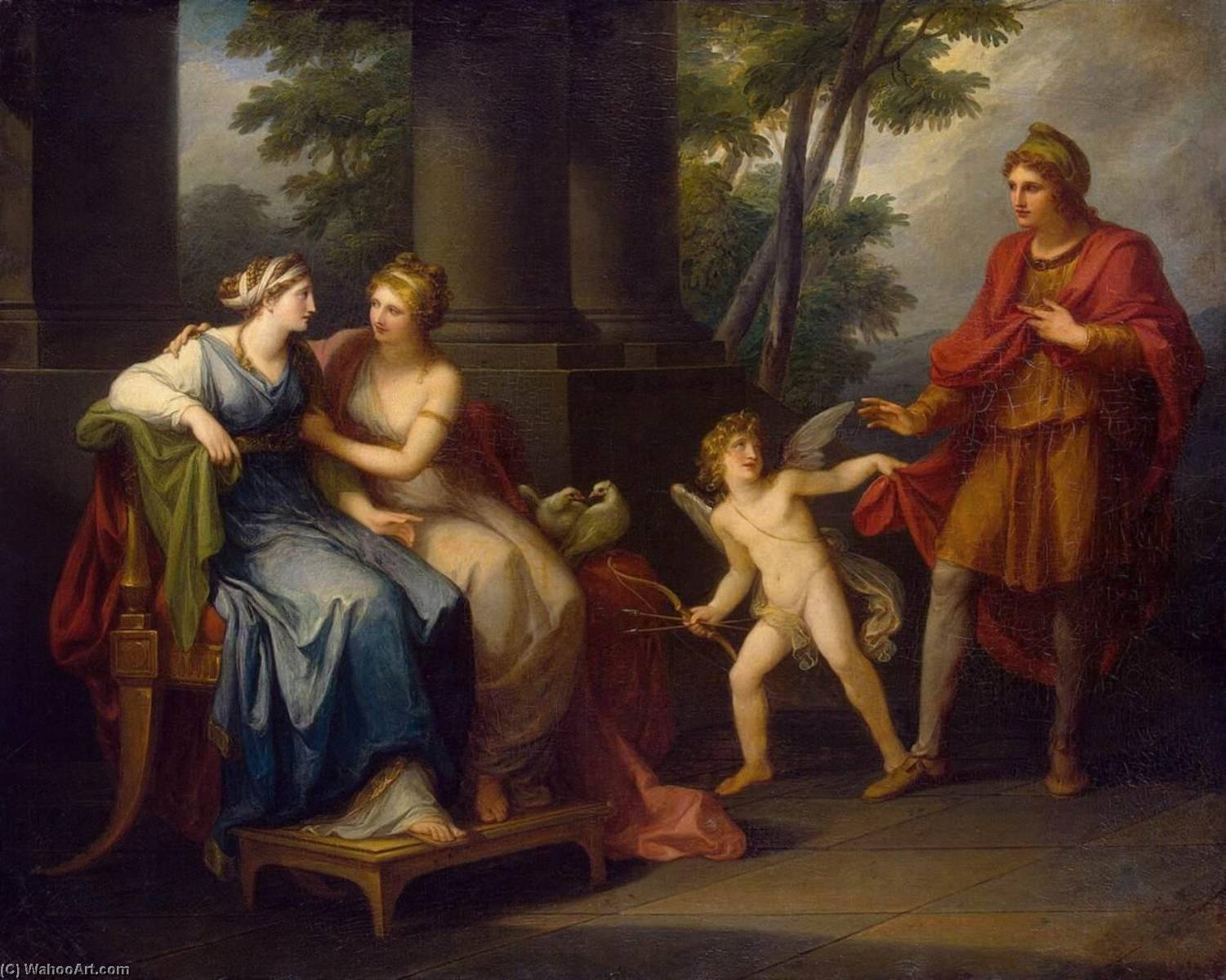 Wikioo.org - The Encyclopedia of Fine Arts - Painting, Artwork by Angelica Kauffman (Maria Anna Angelika) - Venus Induces Helen to Fall in Love with Paris