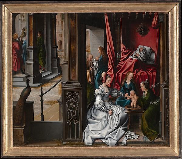 Wikioo.org - The Encyclopedia of Fine Arts - Painting, Artwork by Bernaert Van Orley - The Birth and Naming of Saint John the Baptist (reverse) Trompe l'oeil with Painting of The Man of Sorrows