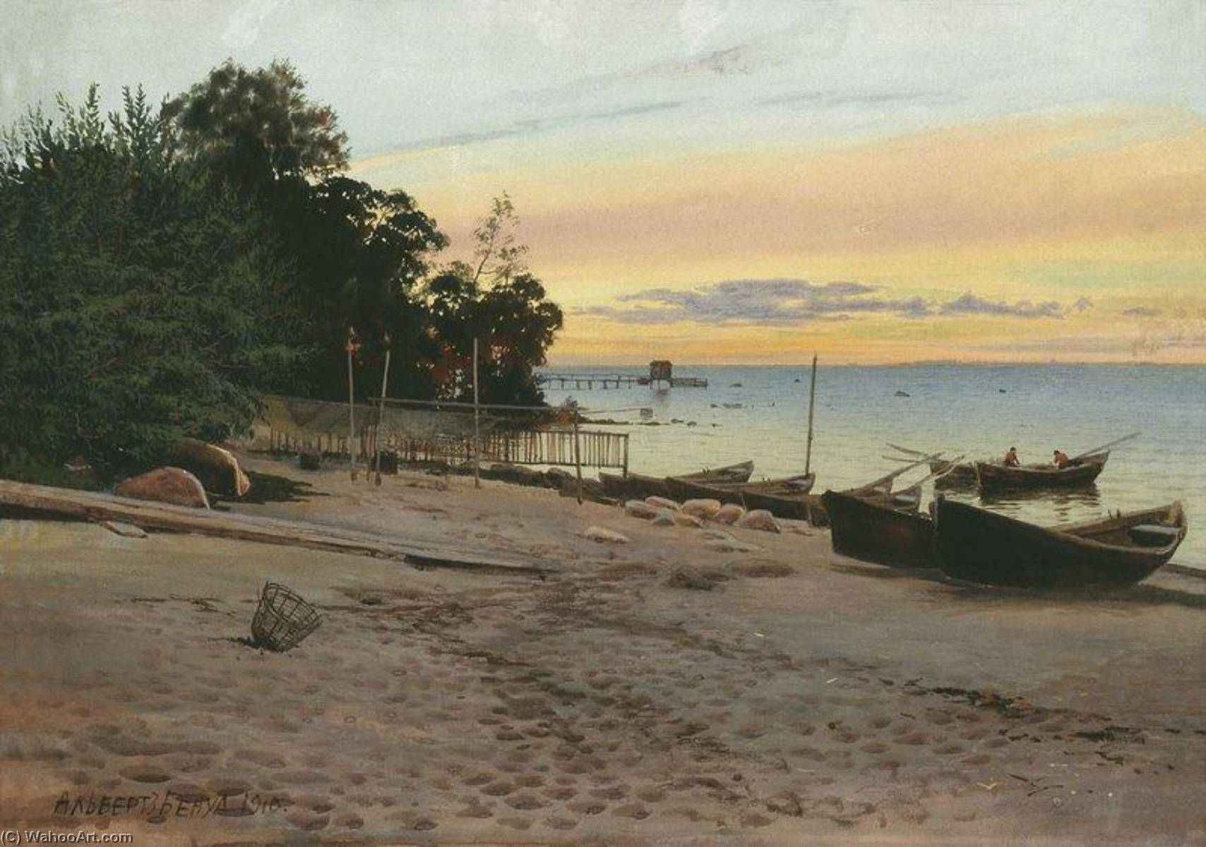 Wikioo.org - The Encyclopedia of Fine Arts - Painting, Artwork by Albert Nikolaevich Benois - Evening on the Seashore
