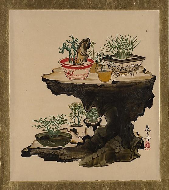 WikiOO.org – 美術百科全書 - 繪畫，作品 Shibata Zeshin - 漆 画  的  各种  科目  盆栽